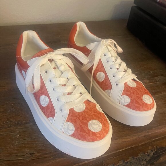 Michael Kors*Michael Kors Romey Polka Dot Orange & White Platform Sneakers Sz.7 - Picture 11 of 12